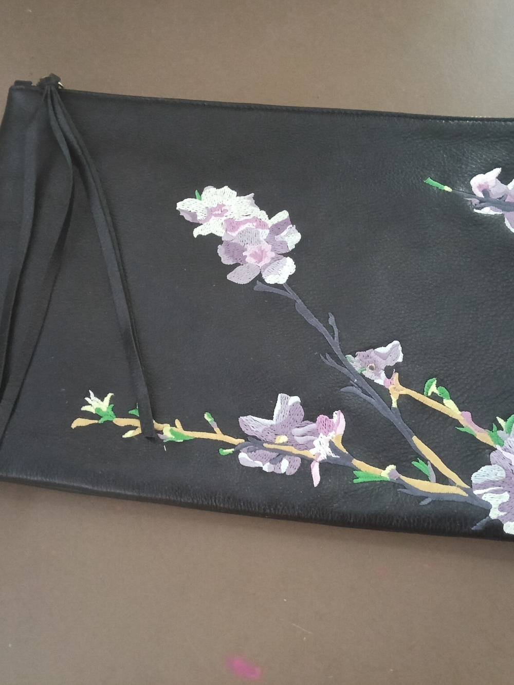 PIETRO Floral Embroidered Wristlet in Black & Purple